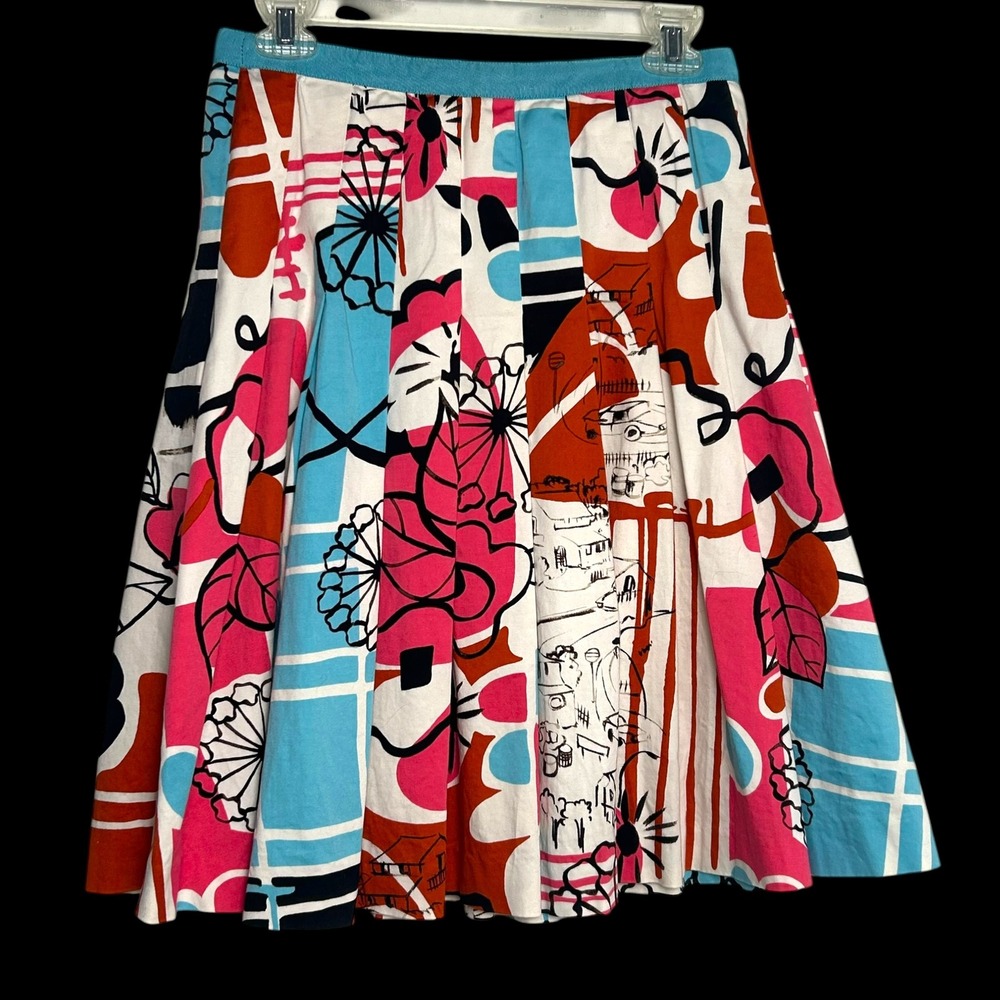 Etcetera Multi Color Abstract Floral Pleated A-Line Skirt Size 2
